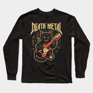 Death Metal Satanic Baphomet Cat playing guitar Long Sleeve T-Shirt